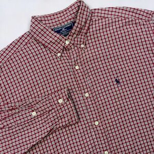 Vintage Ralph Lauren Sport Shirt Men's Large Red Plaid Button Down Long Sleeve